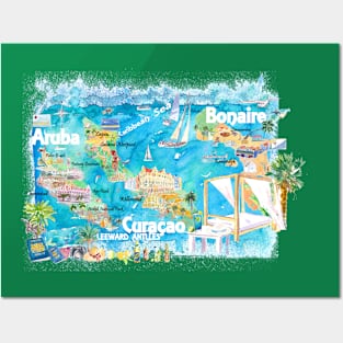 Aruba_Bonaire_Curacao_Illustrated_Travel_Map_with_RoadsXS Posters and Art
